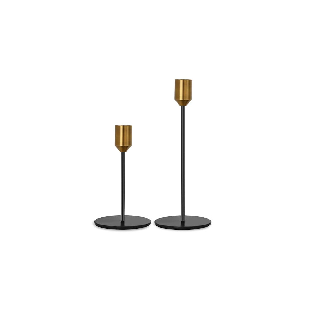 2 Pcs Black Gold Candle Candlestick Holders - Fits 0.9 inch Tapered Candle Pillar Holders Stands, Vintage Table Candle Holders for Wedding, Living