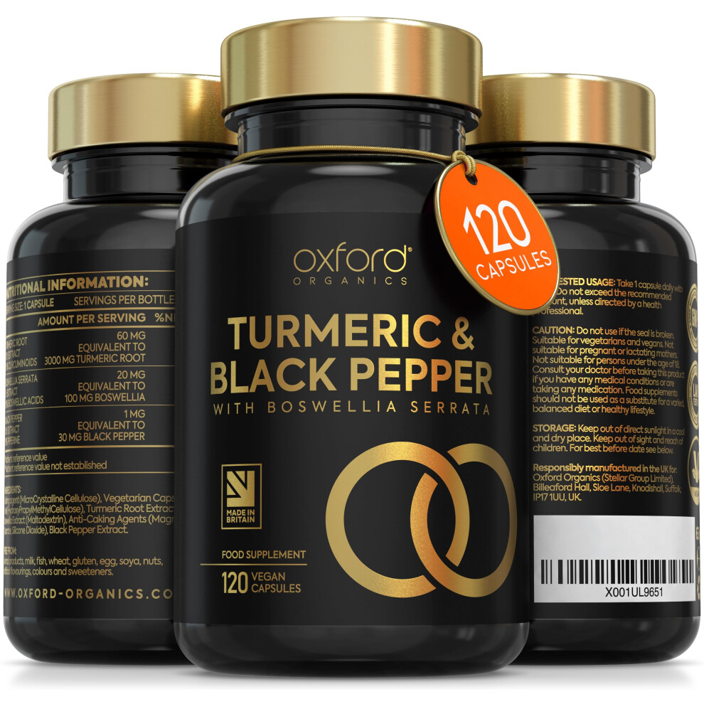 Oxford Organics Turmeric 3000Mg Capsules With Boswellia & Black Pepper – 1 Daily Capsule, 4-Month Uk-Made Supply (120 Capsules)