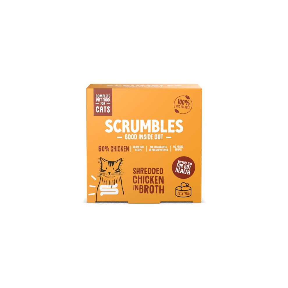 Scrumbles Natural Wet Cat Food, Shredded Chicken In Broth 12X 70G