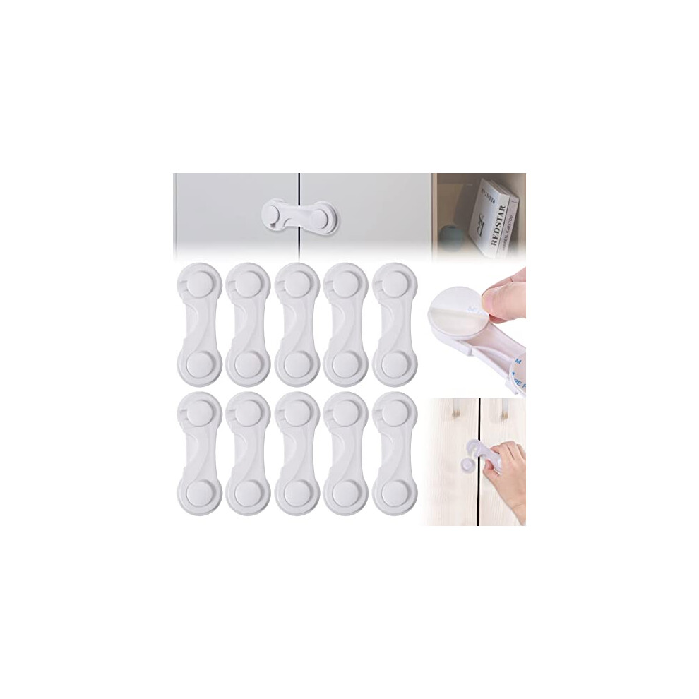 10PCS Plastic Cupboard Locks for Children, Child Wardrobe Locks for Cabinets Drawers Fridge Door Adhesive Locks for Kids Baby SafetyÂ Locks for