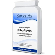 Kurez.me 400mg Vitamin B2-120 Capsules - 4 Month Supply - High Strength Riboflavin for Energy, Migraines & Healthy Metabolism (120)