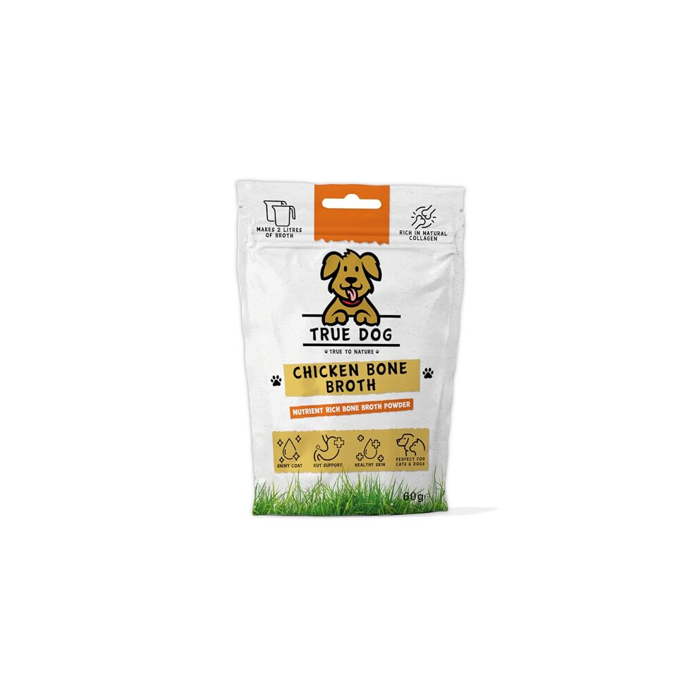True Dog Chicken Bone Broth Powder, 100% Pure Chicken Protein Powder For Cats & Dogs | Joint, Digestion & Gut Support | Makes 2Ltrs | High In Collagen | 20