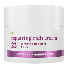 Repairing Rich Face Cream facial moisturiser with 22% ceramide boosters, organic cica and provitamin B5 for a stronger skin barrier repairs and