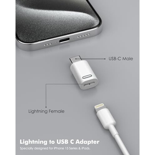 Lightning Female to USB C Male Adapter, Pack USB-C Male to