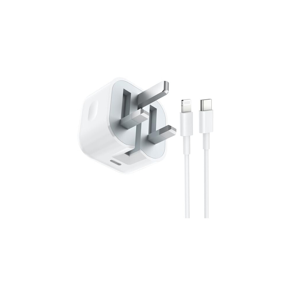 iPhone Fast Charger Plug and Cable [MFi Certified] 20W PD USB-C iPhone Charger Fast Charge Plug UK with 2M iPhone Fast Charger Cable Lightning Cable