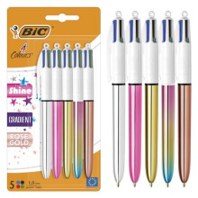 4 Colours Shine and Gradient Retractable Ball Pens Medium Point (1.00 mm) in Metallic Silver, Gold, Pink, Rose Gold, and Gradient Pastel - Pack of 5
