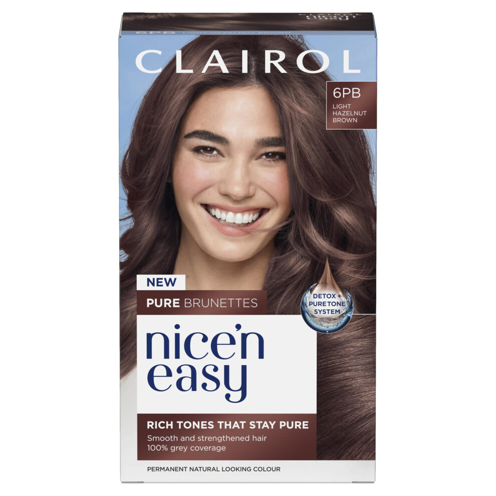 Clairol Nice N' Easy Pure Brunettes Hair Colour | Pure And Rich Brown Tones | Smooth, Natural Hair Colour | With Pre-Colour Serum | 100% Grey Coverage | 6Pb