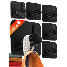 no-Drill self Adhesive Hooks – 6 Black Stick on Hooks, Rust-Free Sticky Hooks, Hooks for Hanging Towels in bathrooms, Hooks Stick on Walls