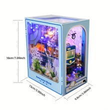 (The Underwater World) 3D Wooden Puzzle Architecture Bookshelf Kits - DIY Miniature House Model with Detailed Furniture