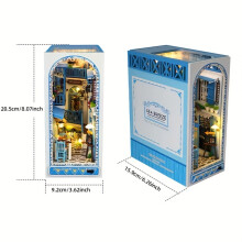 (Mediterranean) 3D Wooden Puzzle Architecture Bookshelf Kits - DIY Miniature House Model with Detailed Furniture