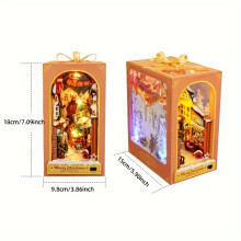 (Christmas) 3D Wooden Puzzle Architecture Bookshelf Kits - DIY Miniature House Model with Detailed Furniture