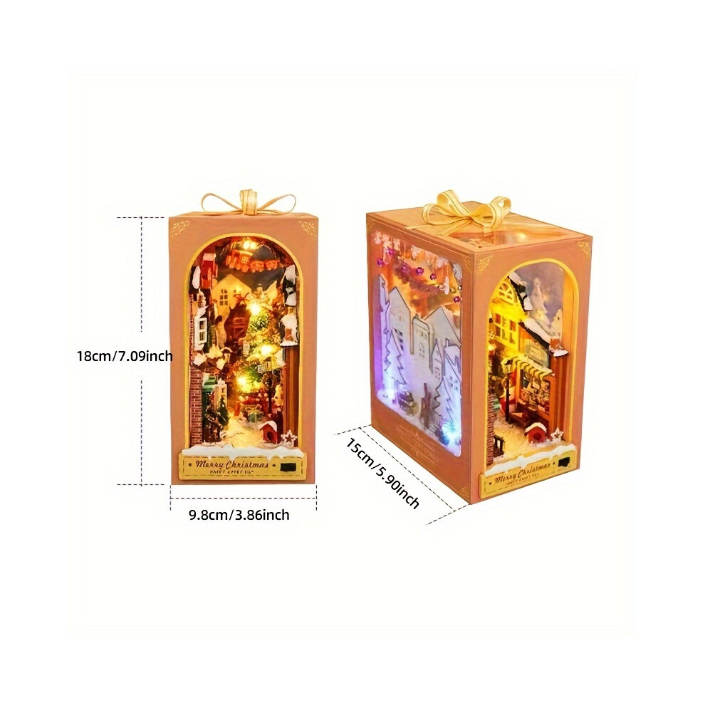 Bghone (Christmas) 3D Wooden Puzzle Architecture Bookshelf Kits - Diy Miniature House Model With Detailed Furniture
