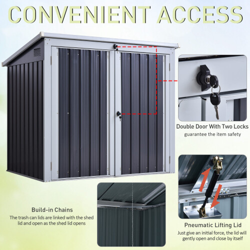 Outsunny Outsunny 2-Bin Corrugated Steel Rubbish Storage Shed w/ Locking Doors Lid Unit 1