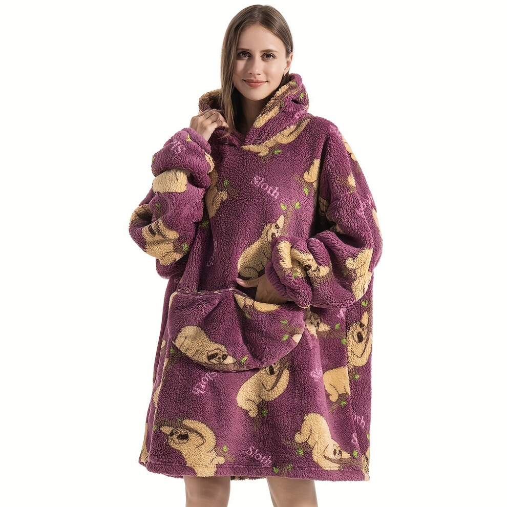 (Sloth, 90 cm/35.43 in) Wearable Blanket Hoodie For Women Comfy Wearable Blanket With Pockets