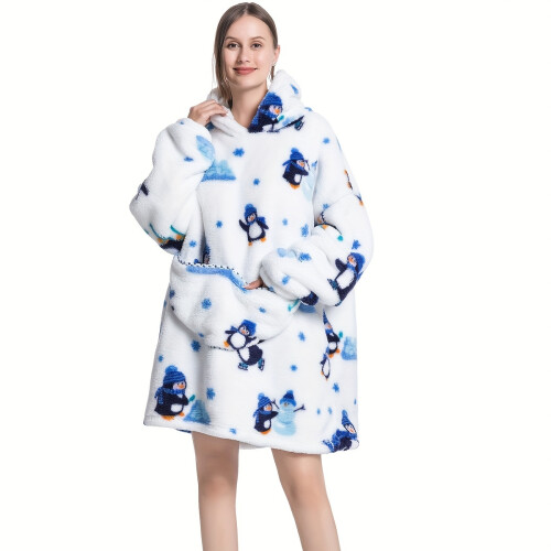 (Penguins, 90 cm/35.43 in) Wearable Blanket Hoodie For Women Comfy Wearable Blanket With Pockets
