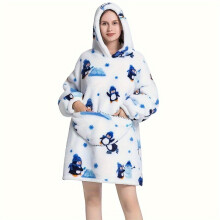 (Penguin, Adult One Size Fits All) Home Wearable Lazy Blanket Hooded Cold Wear Outdoor Cold Clothes Lazy Sweatshirt