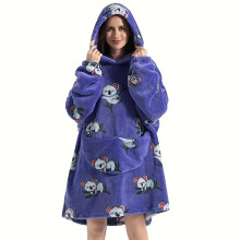 (Purple Koala, Adult One Size Fits All) Home Wearable Lazy Blanket Hooded Cold Wear Outdoor Cold Clothes Lazy Sweatshirt