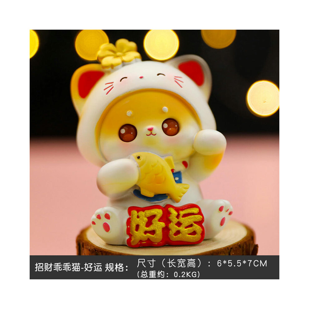 (Good Luck A, About 6*5.5*7) Cartoon Cute Fortune Cat Good Luck Sucking Gold Peach Blossom Center Console Decorative Home Desktop Decoration Small Dec