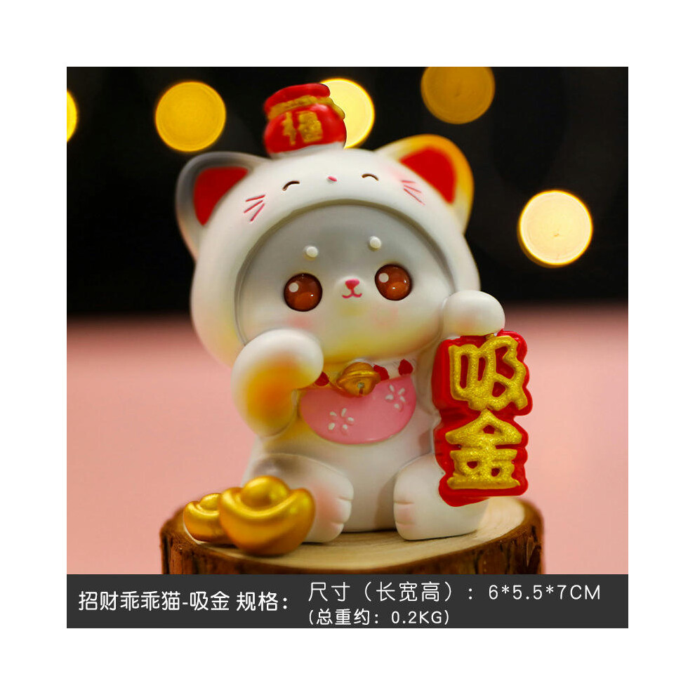 (Sucking D, About 6*5.5*7) Cartoon Cute Fortune Cat Good Luck Sucking Gold Peach Blossom Center Console Decorative Home Desktop Decoration Small Decor