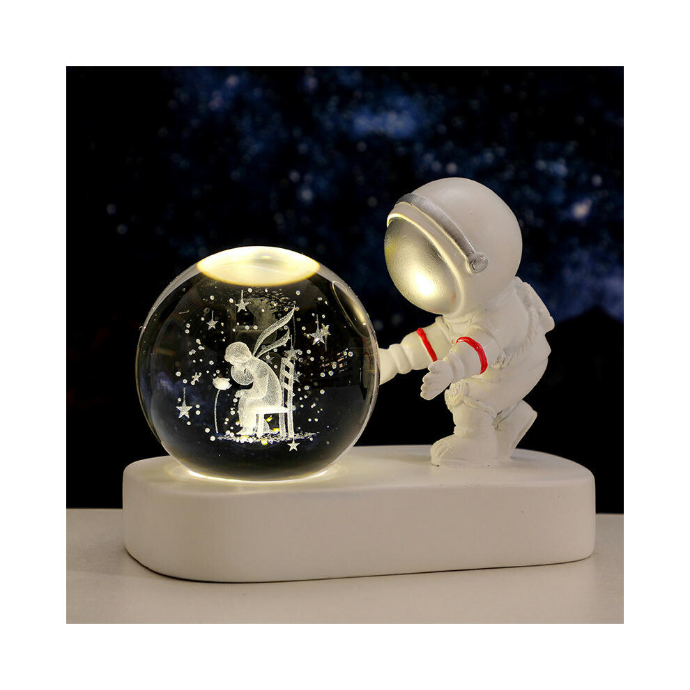 (Little Prince of Astronauts Rose (Natural Light)) Creative Astronaut's Night Lantern Crystal Ball Lights Light Desktop Small Locker Room Decoration B