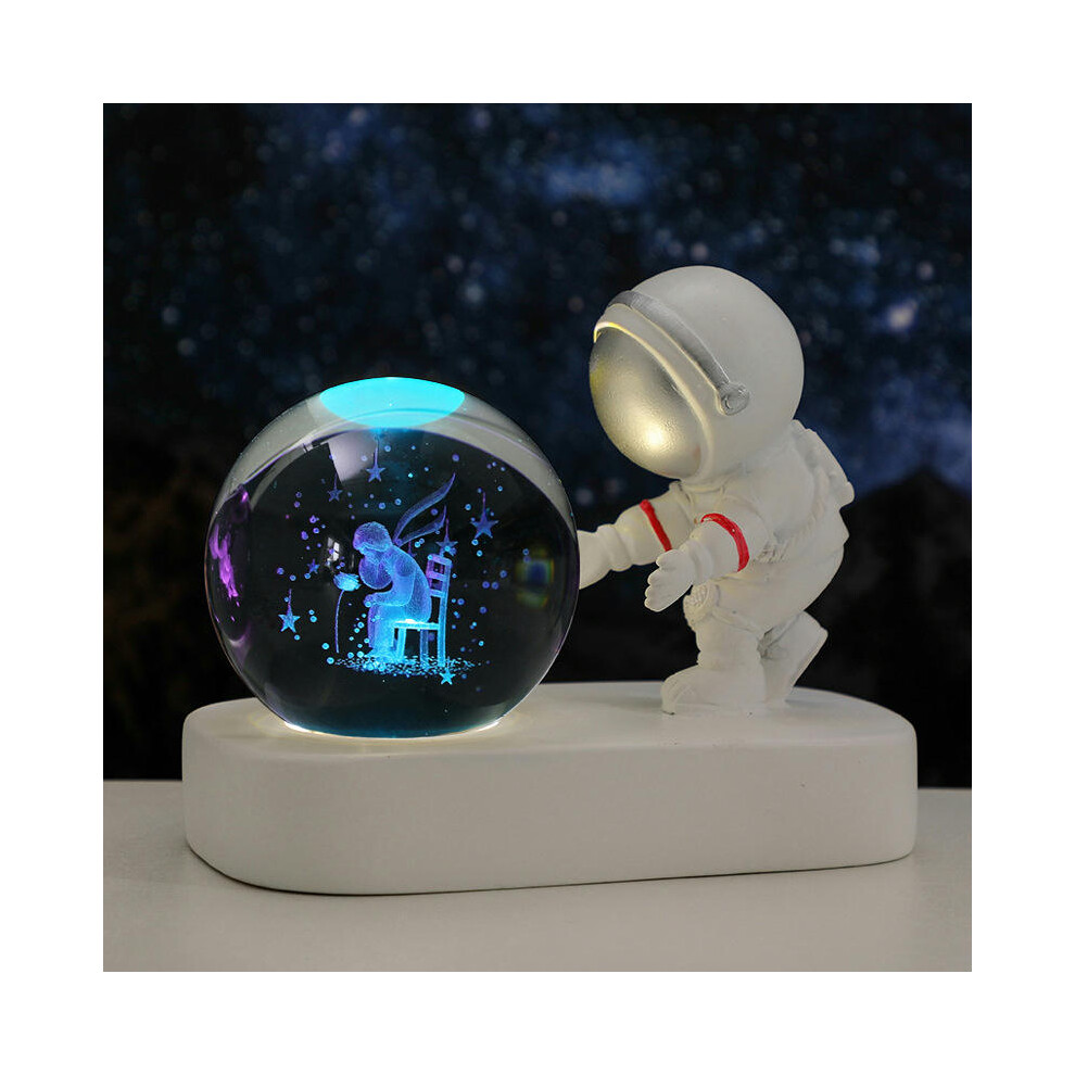 (Little Prince of Astronauts Rose (Color Light)) Creative Astronaut's Night Lantern Crystal Ball Lights Light Desktop Small Locker Room Decoration Bir