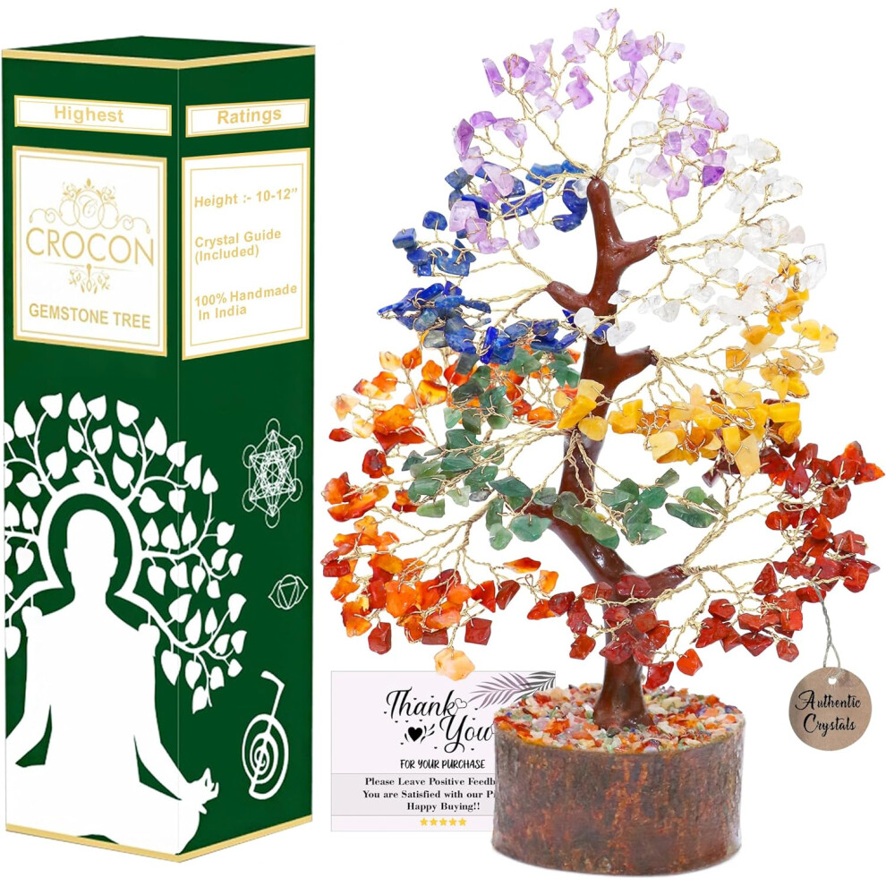 (#01 Seven Chakra (Golden Wire)) Seven Wheel Jewel Tree Feng Shui Statue Money Bonsai Crystal Balance Decorative Ornament Sculpture Dining Table Room Decoration Gift