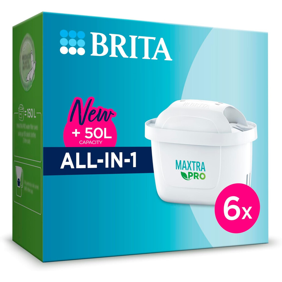 BRITA MAXTRA PRO All In One Water Filter Cartridge 6 Pack Original BRITA refill reducing impurities, chlorine, pesticides & limescale for tap water