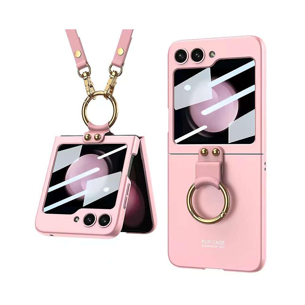 (Pink) Crossbody Case For Samsung Galaxy Z Flip 5 With Lanyard, Galaxy Z Flip 5 Case With Built In Back Screen Protector Pink 7669442601065