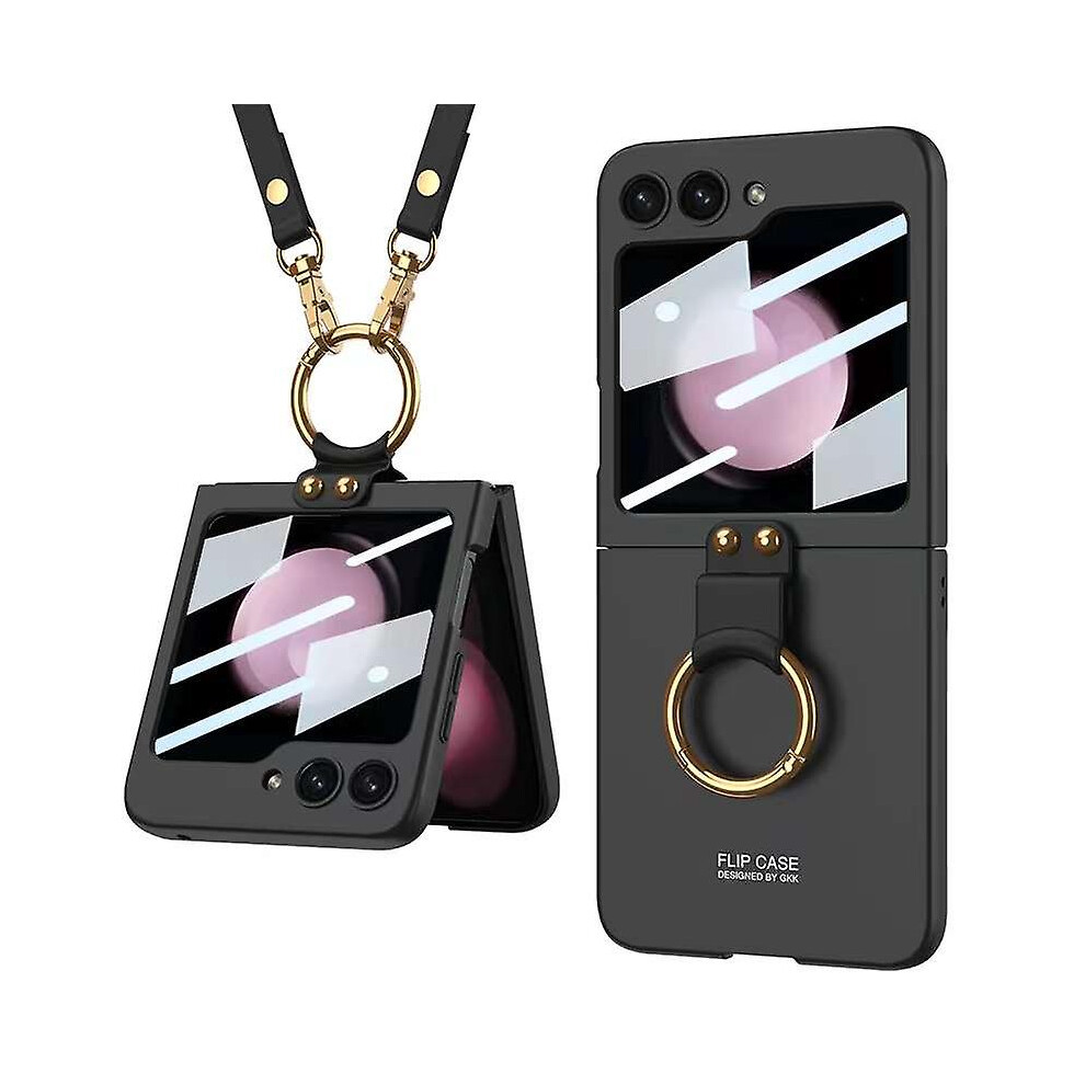 (Black) Crossbody Case For Samsung Galaxy Z Flip 5 With Lanyard, Galaxy Z Flip 5 Case With Built In Back Screen Protector Black 7669442601102