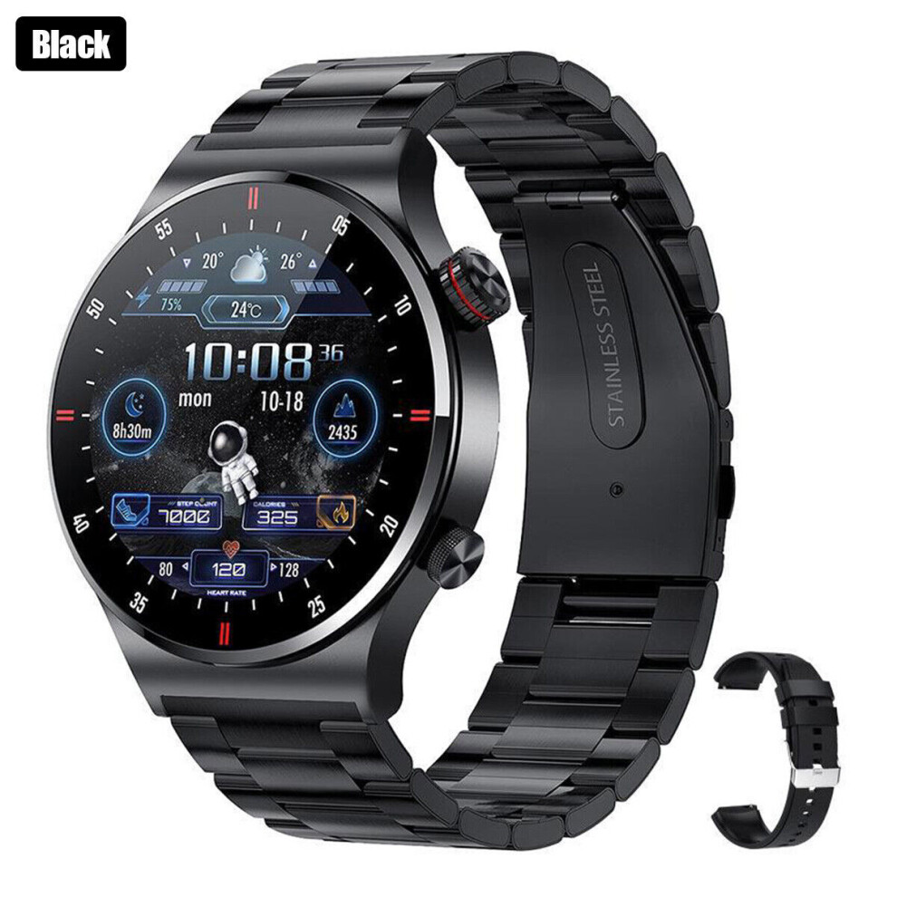 (Steel strip black) Bluetooth Call Smart Watch NFC Heart rate Waterproof Sports Fitness Tracker