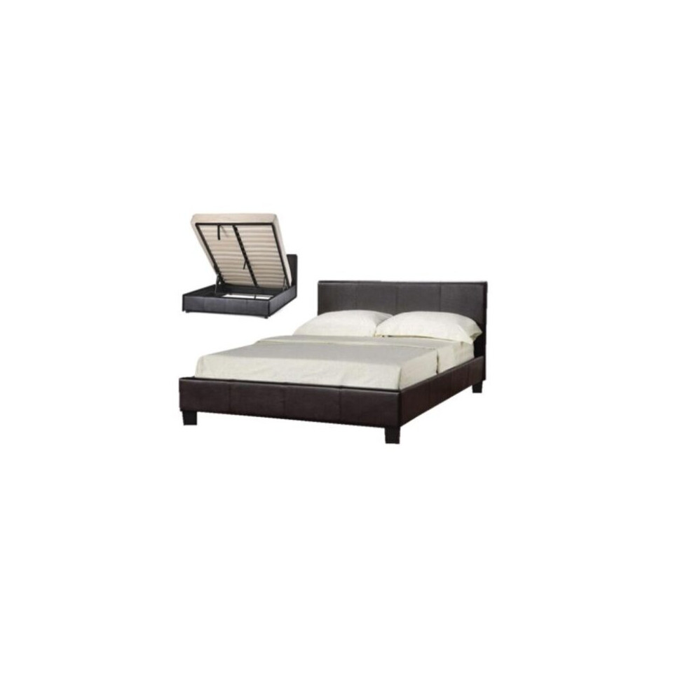 (4ft Small Double, Brown) Austin Faux Leather Ottoman Storage Bed with Kerri Mattress