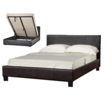 (4ft Small Double, Black) Austin Faux Leather Ottoman Storage Bed with Tanya Mattress