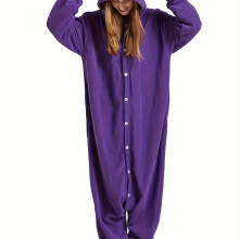 (Deep Purple, M) Adult Unisex Purple Dinosaur Onesie Pajamas, Button Closure, Cozy Homewear