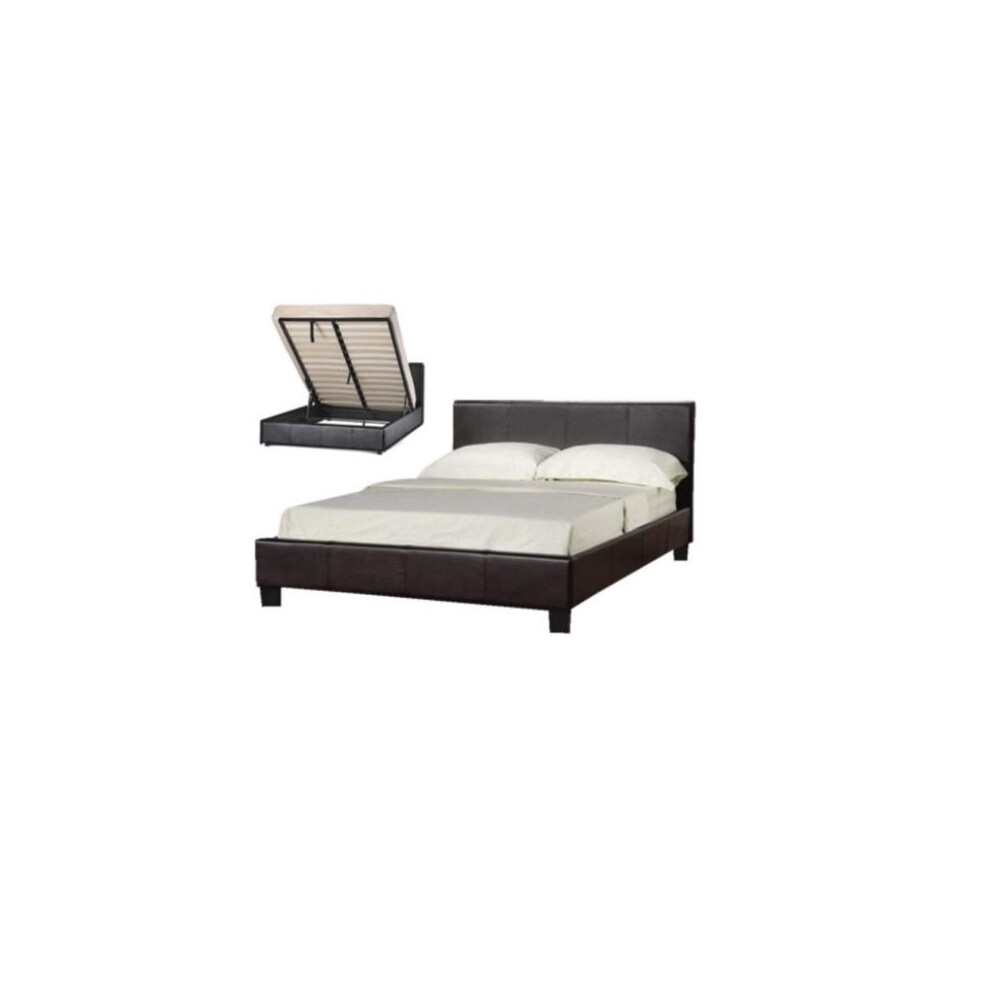 (4ft Small Double, Brown) Austin Faux Leather Ottoman Storage Bed