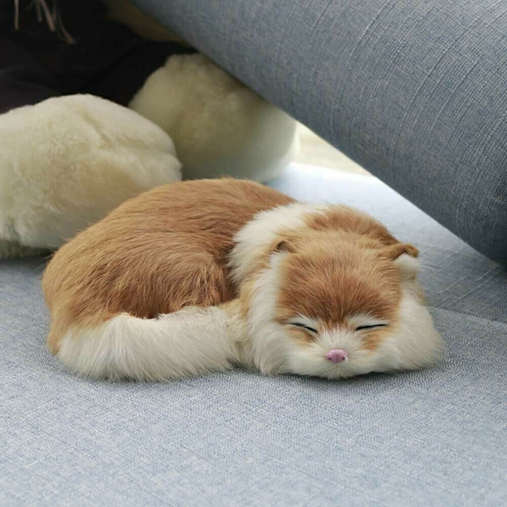(Yellow) Realistic Sleeping Lifelike Cat Plush Fake Fur Life Size Furry House Animal Yellow