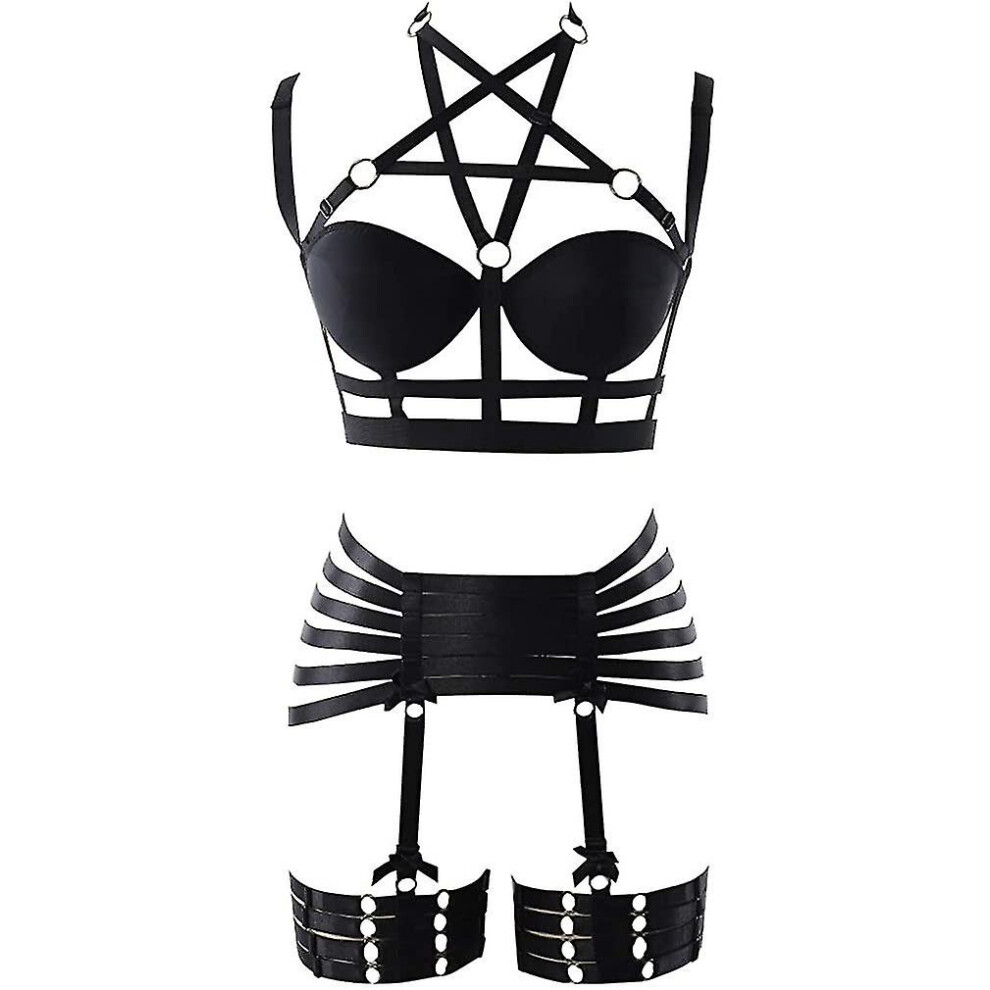 Body Harness Full For Women Garter Belts Set Strappy Adjust Gothic Punk Art Wear Elastic