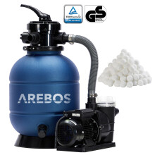 AREBOS Sand Filter System with Pump | 400W | 10,200 L/h |up to 27.5kg Sand | 4-Way Valve with Handle | Pressure Gauge | with 700g FilterBalls | Blue