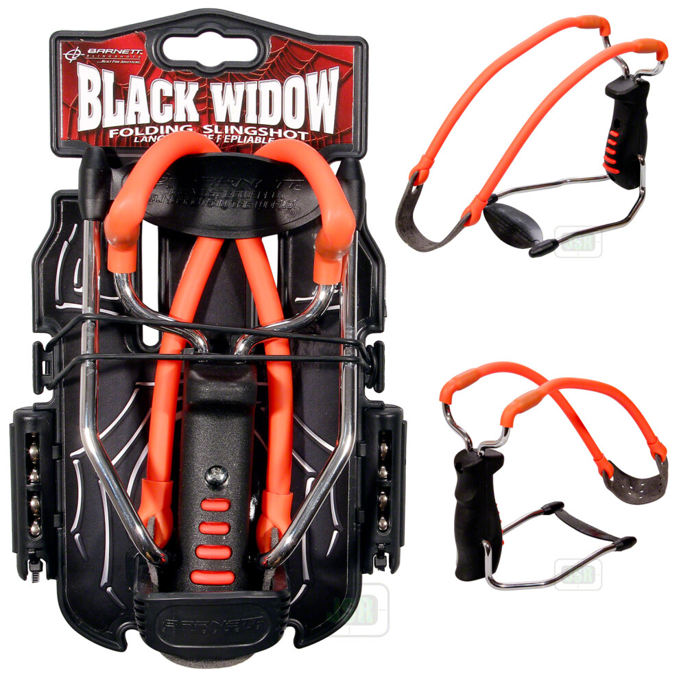 RED Band Barnett Black Widow Slingshot Catapult FREE Steel .38 Ammo