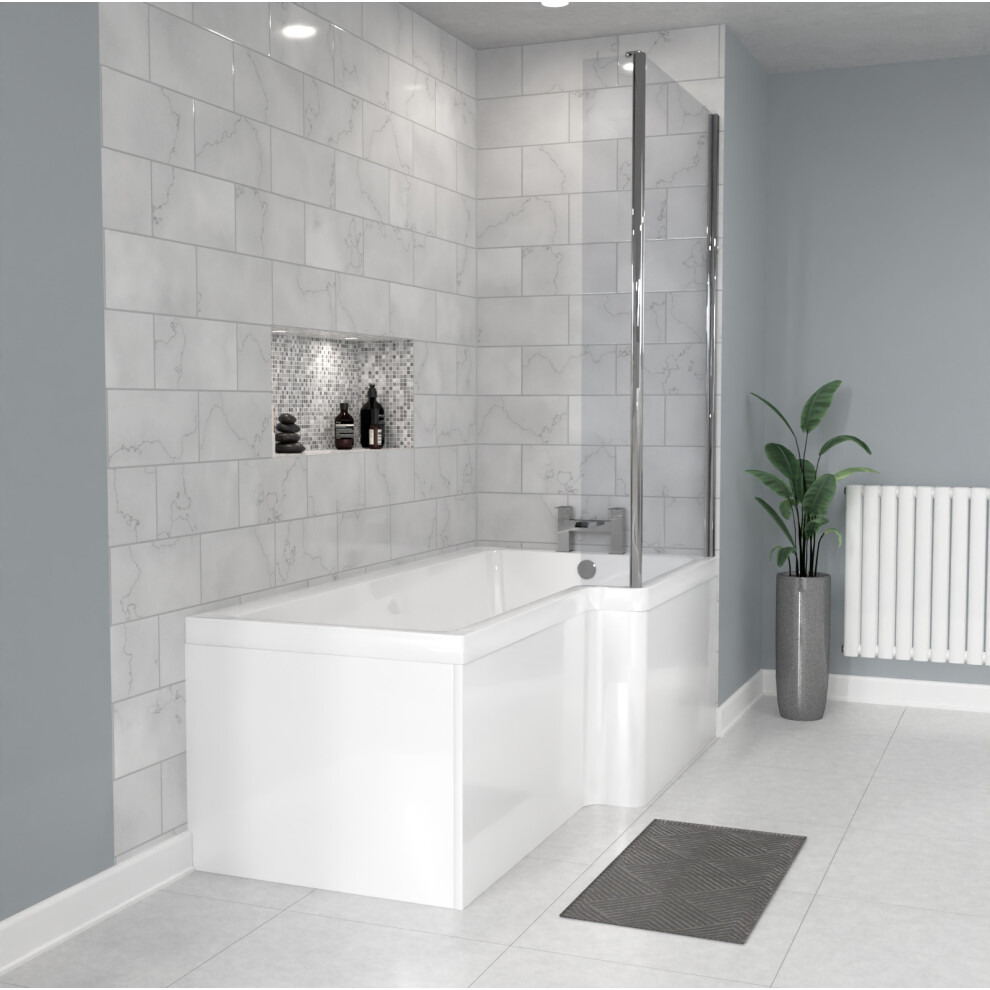 Nes Home Bathroom L-shape Shower Bath Right Hand, Bath Screen, Front & End Panel