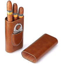 High Quality 3 Finger Humidors Portable Cigar Box Brown Cigar Leather Case with Cigar  Accessories