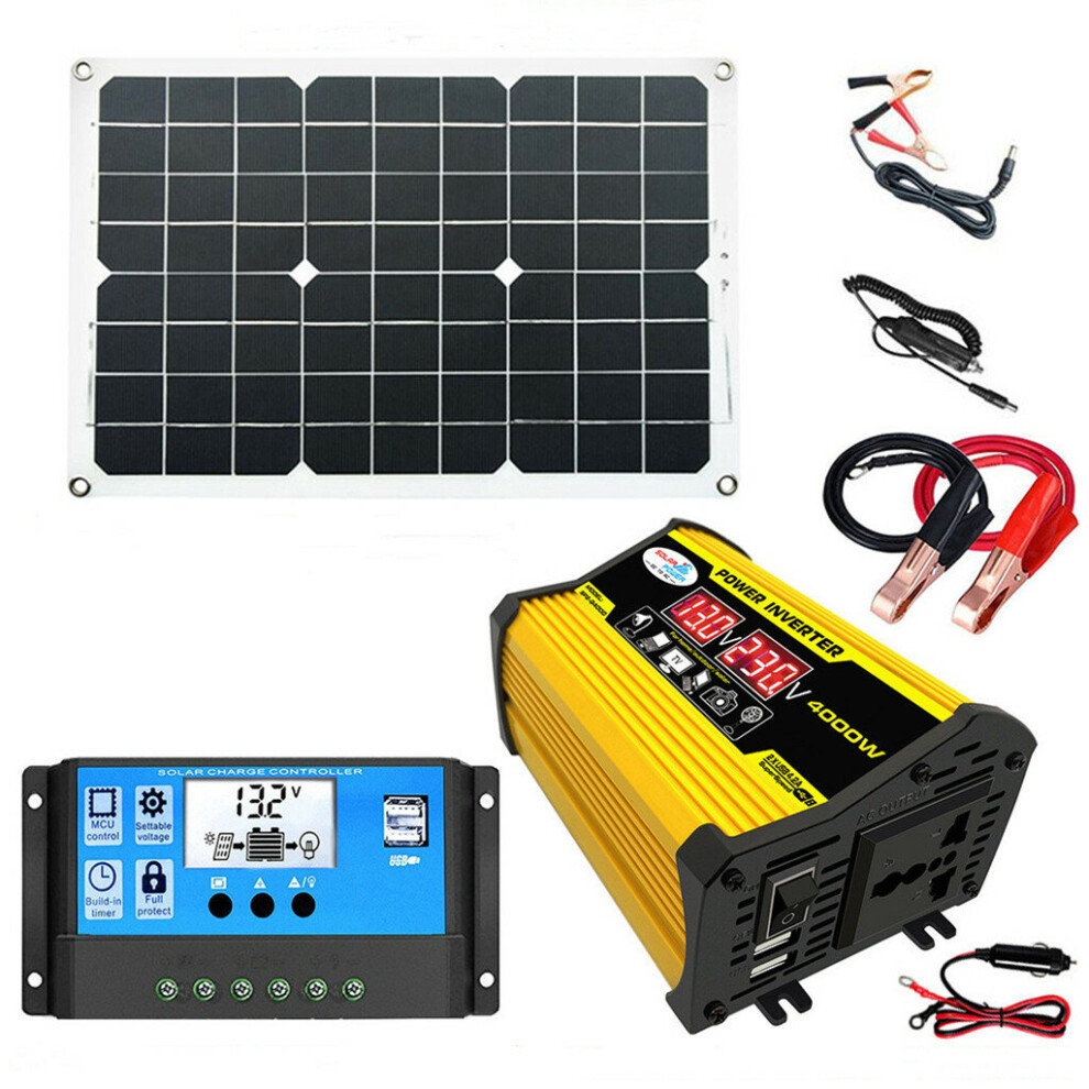 18W 12V Solar Panel Solar System Portable 4000W Inverter With 2 Usb Ports 30A Solar Charge Led Screen Display- Banggood Southeast Asia 327299639880