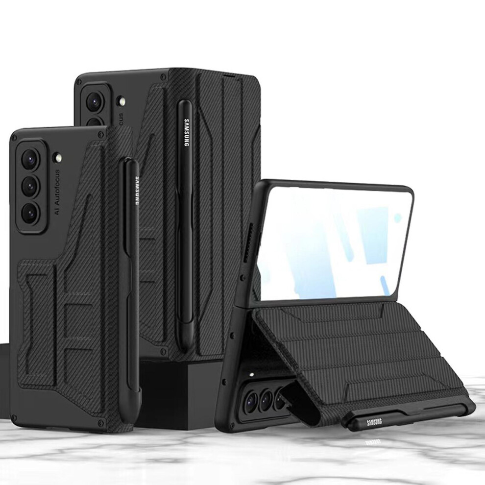 (carbon black) Fiber Case For Samsung Galaxy Z Fold 5 With Hinge Protection,shockproof Protective Card Holder Cover Non-slip Leather Stand Case For Samsung Z Fold5 C