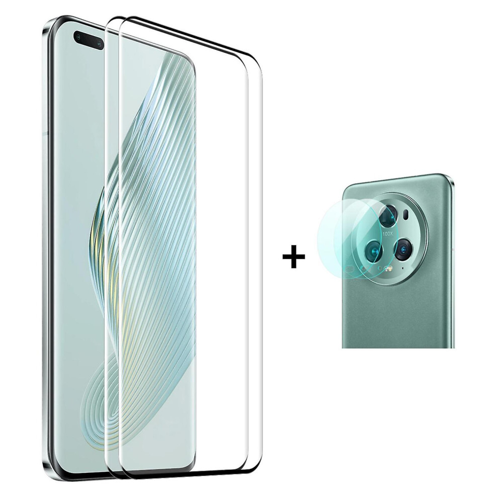 2Pcs For Honor Magic5 Pro Tempered Glass Side Glue Phone Screen Film With Camera Lens Protector 7669442626747