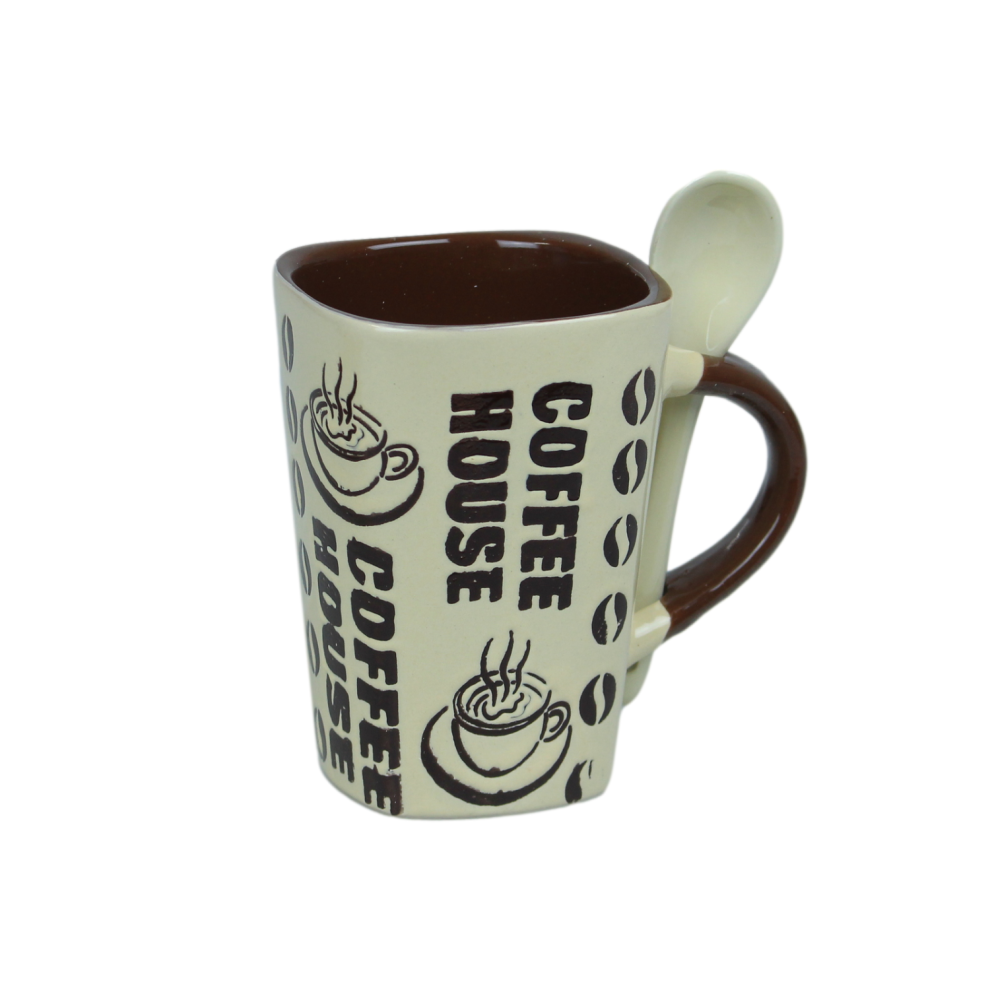 250ml Coffee House Design Cream Ceramic Mug Spoon on Handle Coffee Teacup