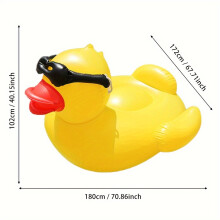 (Big Yellow Duck Mount Floating Row) 1pc Giant Duck Shaped Floating Bed, Inflatable Pool Water Lounge Chair