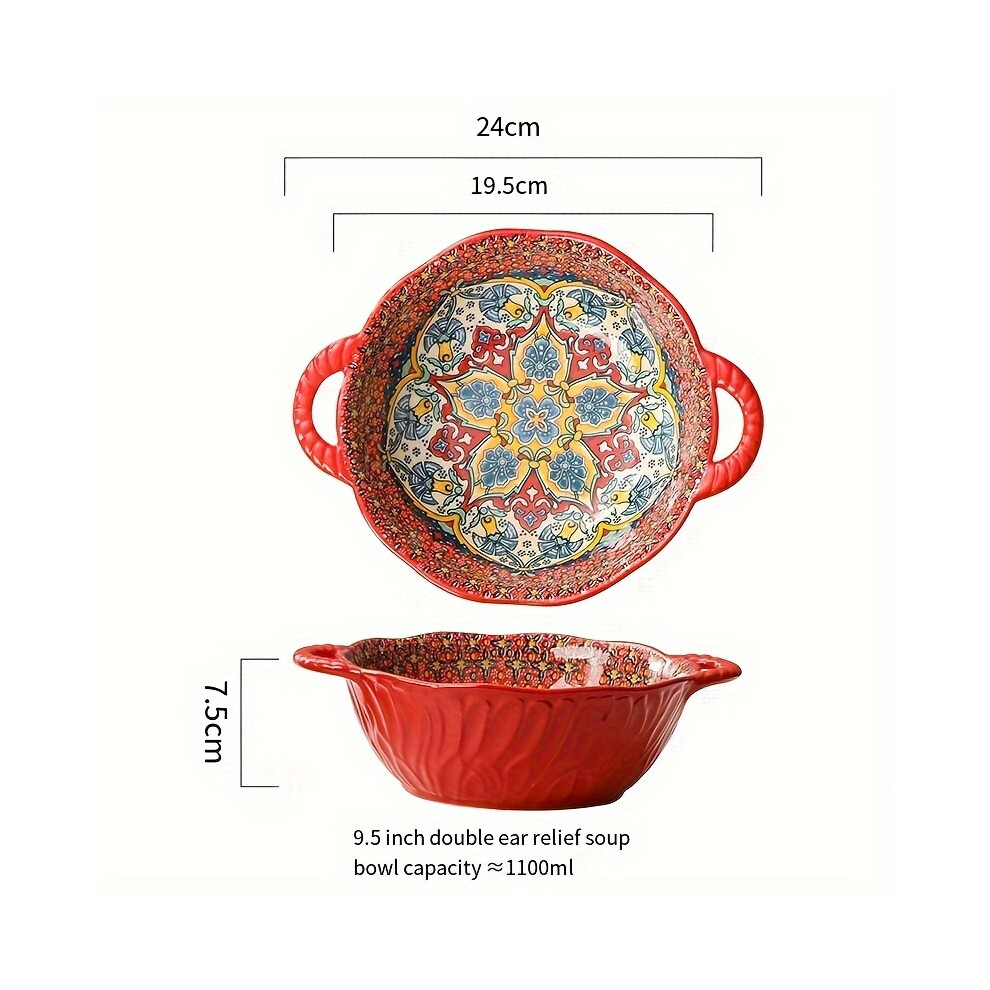 (Istil) 24.13 Cm Underglaze Color Bohemia Polish Style Double Ear Handle Soup Bowl-image-OPC-PDTC777-NEW