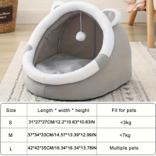 (L) Cartoon Cat Burrow Bed With Suspended Toy Ball, Keep Your Cats Cozy In This Delightful Pet House