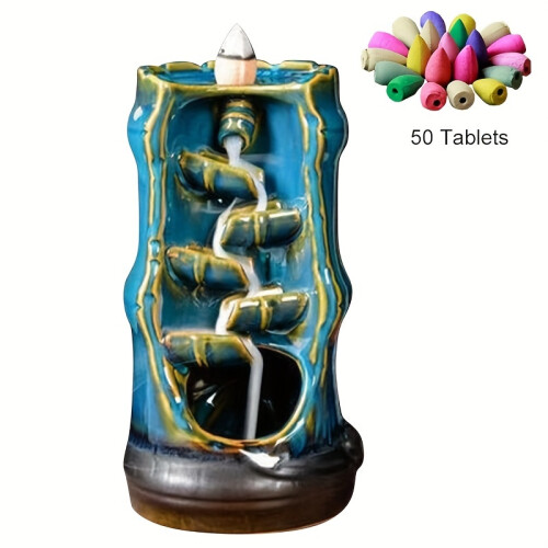 (As Shown) Backflow Incense Burner, Ceramic Home Decor with 50 Incense Cones 1