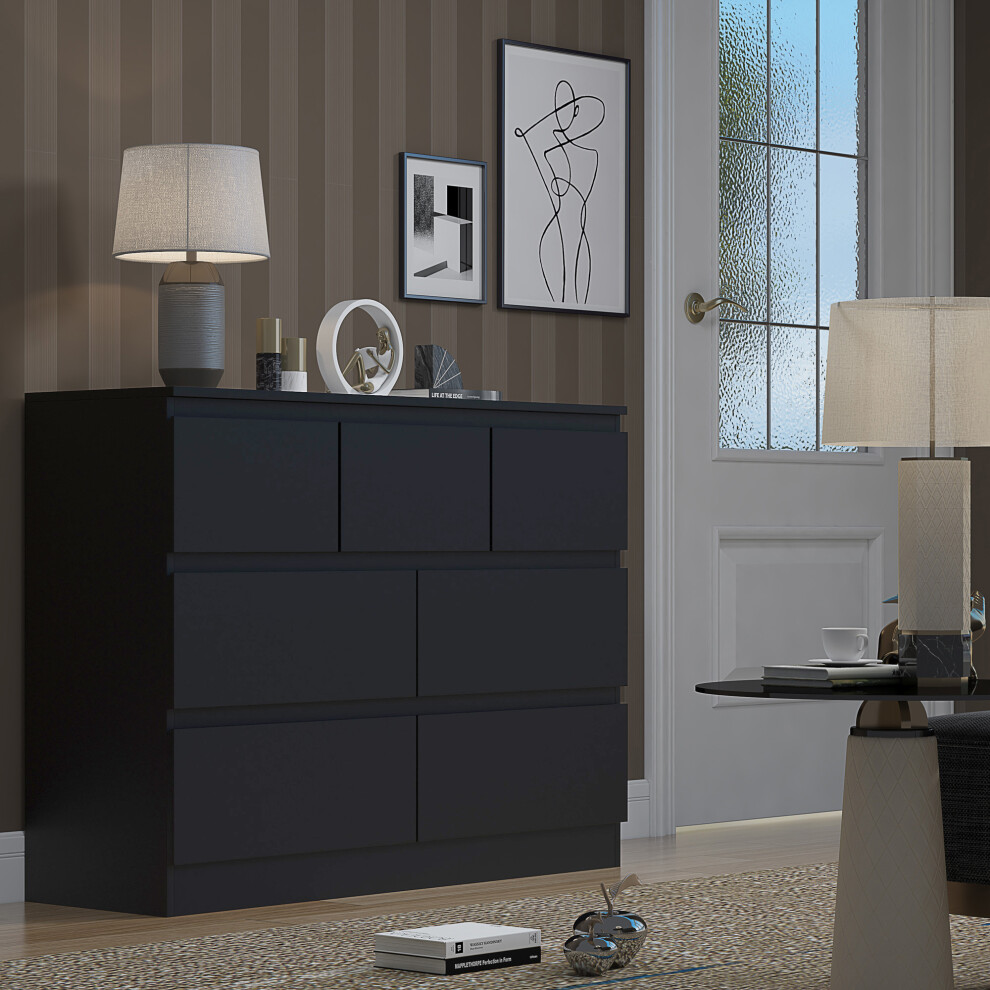 (Matt Black) 7 Drawer Chest Of Drawers Bedroom Storage Dresser