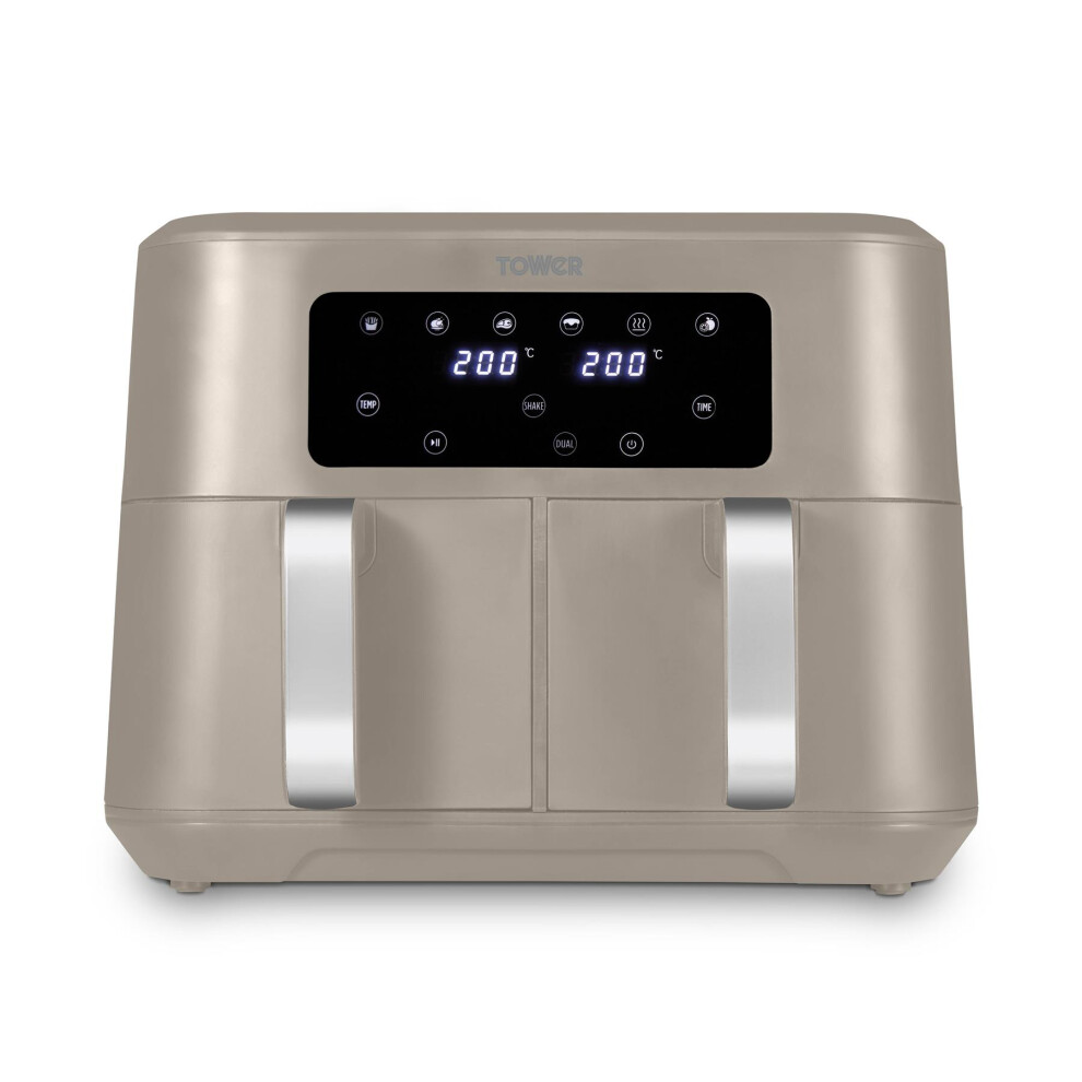 Tower T17137msh Vortx 8.5L Dual Basket Air Fryer With Dual Cook Function, 2400W, Latte & Chrome